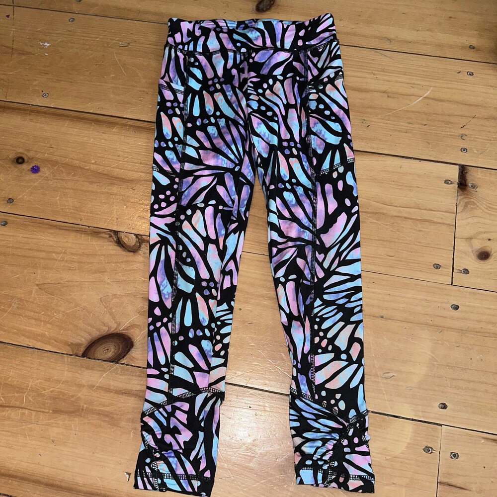 Lands' End Kids' Child Girls Active Leggings In Multi Lavender Butterfly Small S